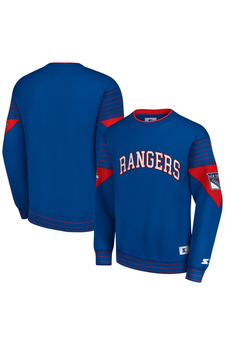 STARTER Men's Starter  Blue New York Rangers Faceoff Pullover Sweatshirt, Alternate, color, 