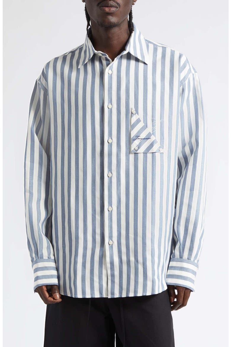 La Chemise Voilier Stripe Cotton & Linen Button-Up Shirt, Main, color, JACQUARD STRIPES BLUE