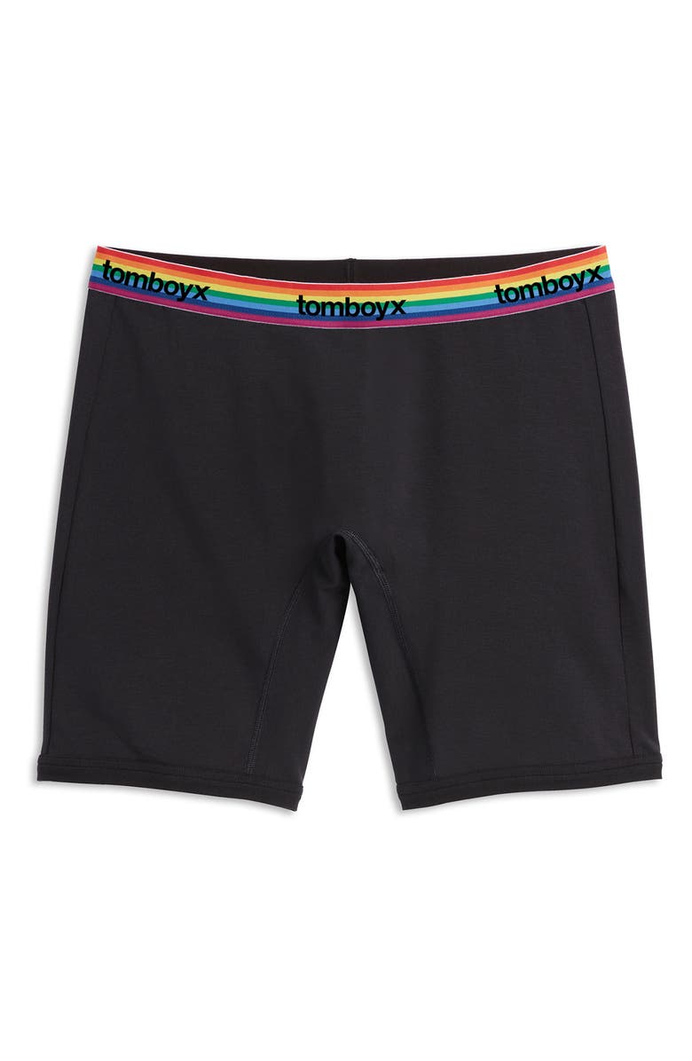 TomboyX Gender Inclusive 9-Inch Boxer Briefs, Alternate, color, Black Rainbow Logo