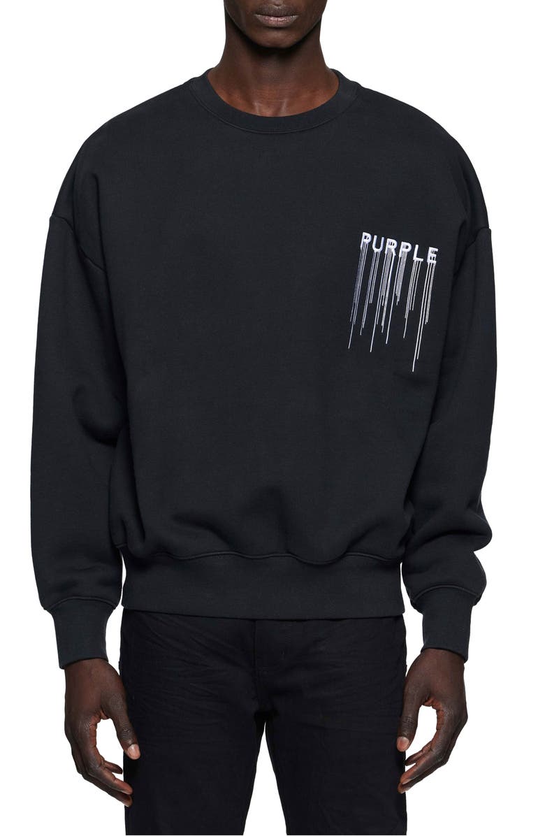 PURPLE BRAND Drip Logo Embroidered Heavyweight Fleece Sweatshirt, Main, color, Black