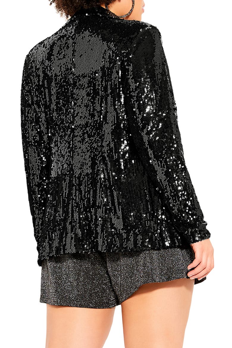 Sequin Single Breasted Blazer, Alternate, color, BLACK