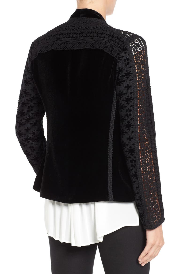 'Pippa' Velvet & Lace Jacket, Alternate, color, BLACK