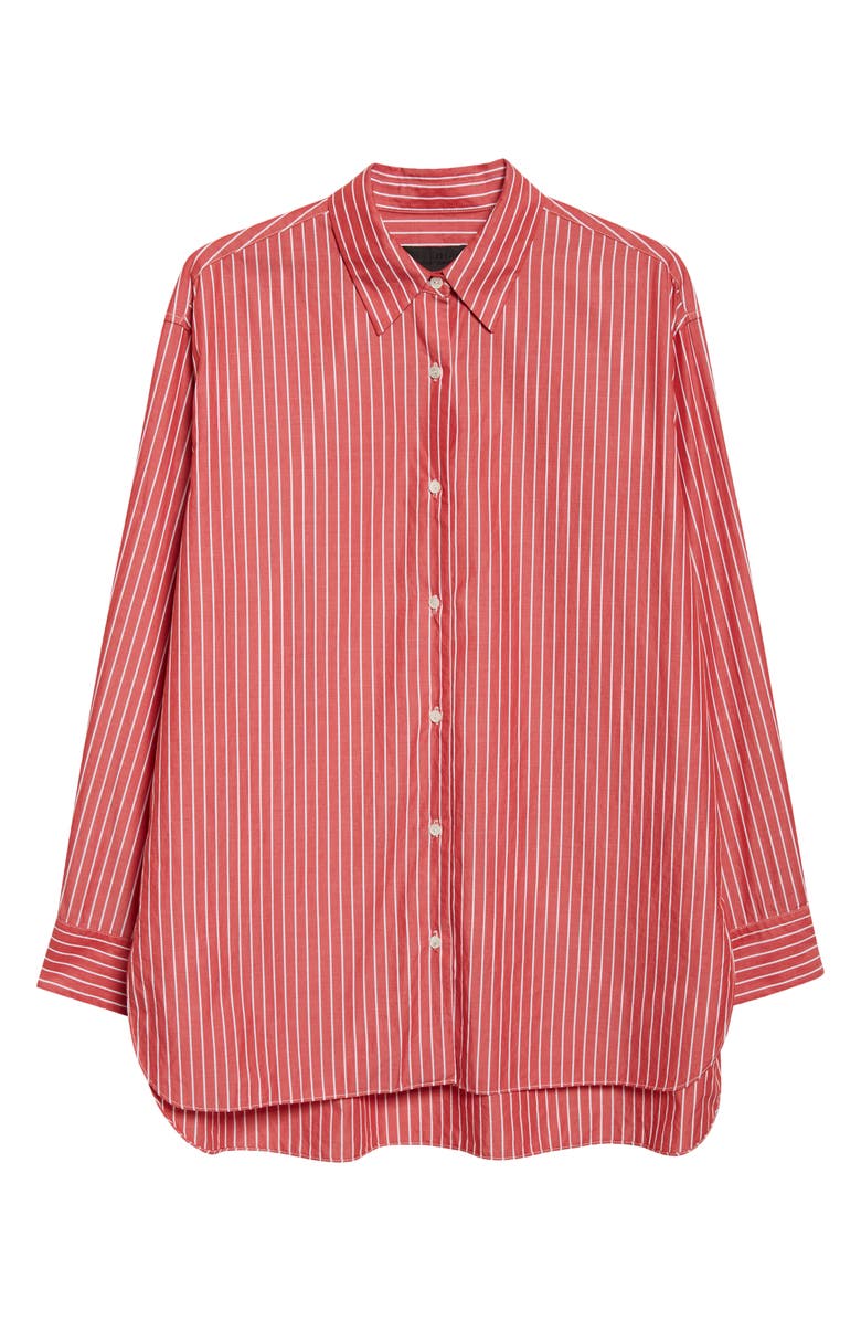 Nili Lotan Yorke Stripe High-Low Cotton Poplin Button-Up Shirt, Alternate, color, Red And White Stripe