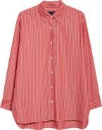 Nili Lotan Yorke Stripe High-Low Cotton Poplin Button-Up Shirt