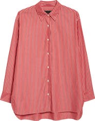 Nili Lotan Yorke Stripe High-Low Cotton Poplin Button-Up Shirt