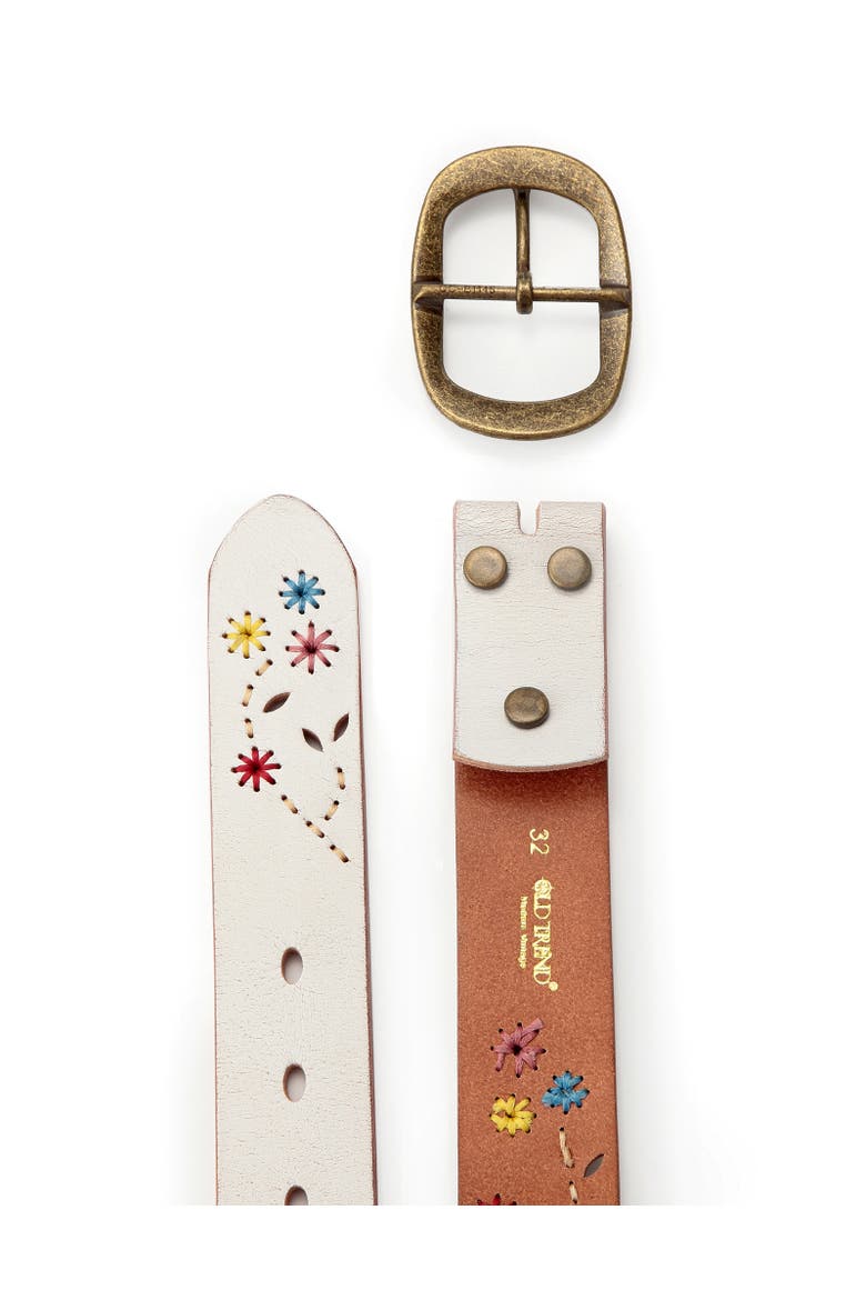 Blossom Genuine Leather Hand Stitched Colorful Detail Belt, Alternate, color, White