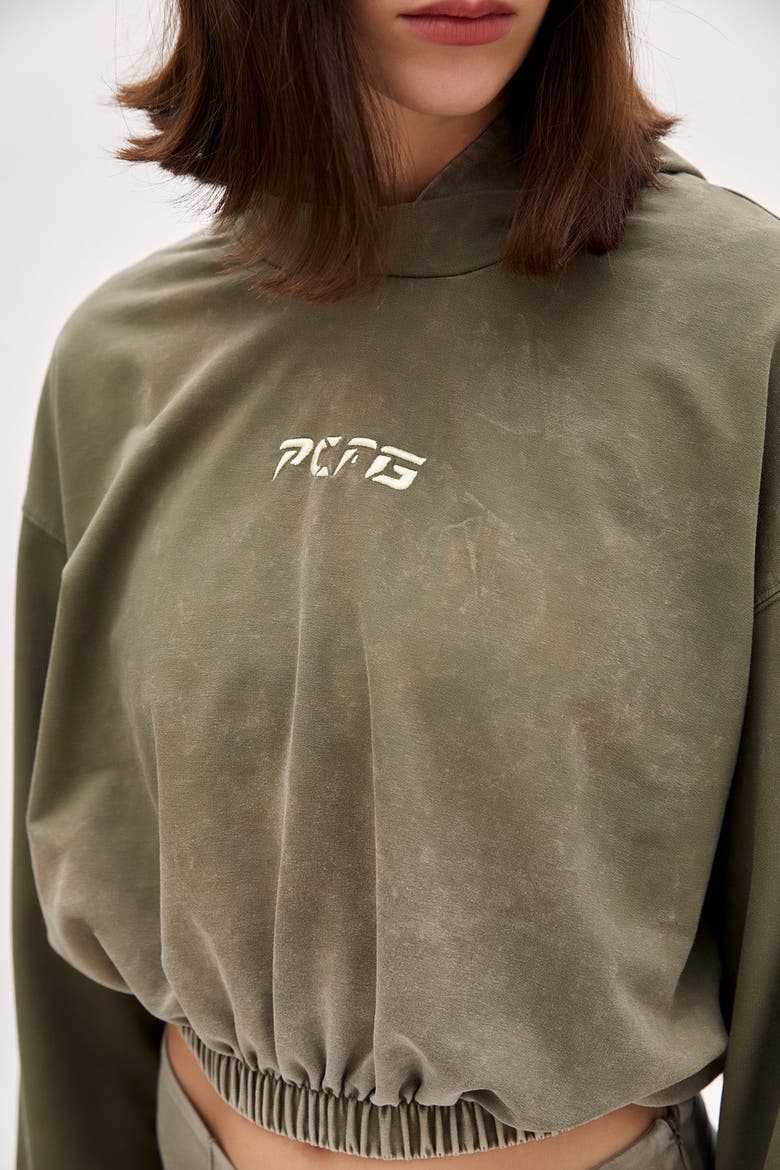 Cotton Acid Washed Crop Hoodie, Alternate, color, Chino Green