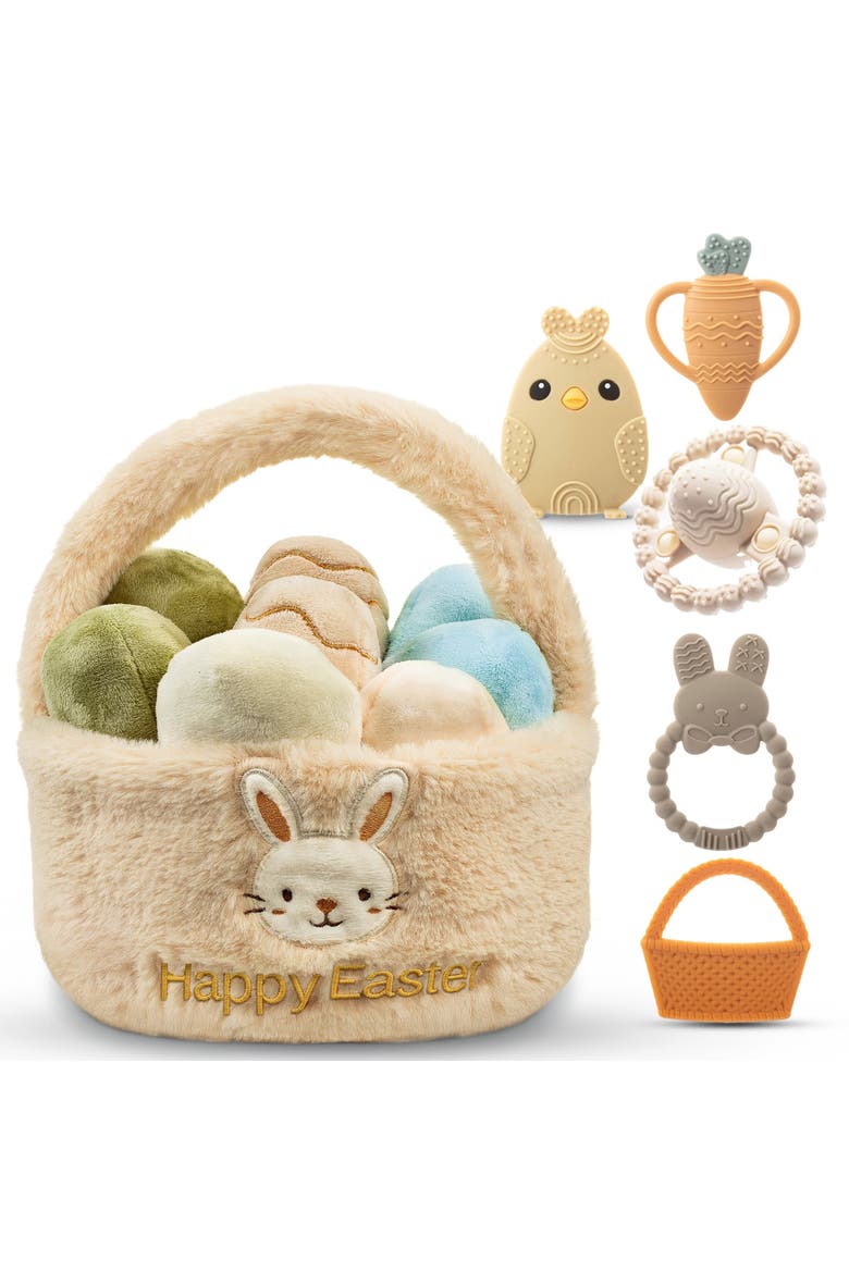 Easter Plush  Basket and Baby Teethers 16-Piece Set, Main, color, Neutral