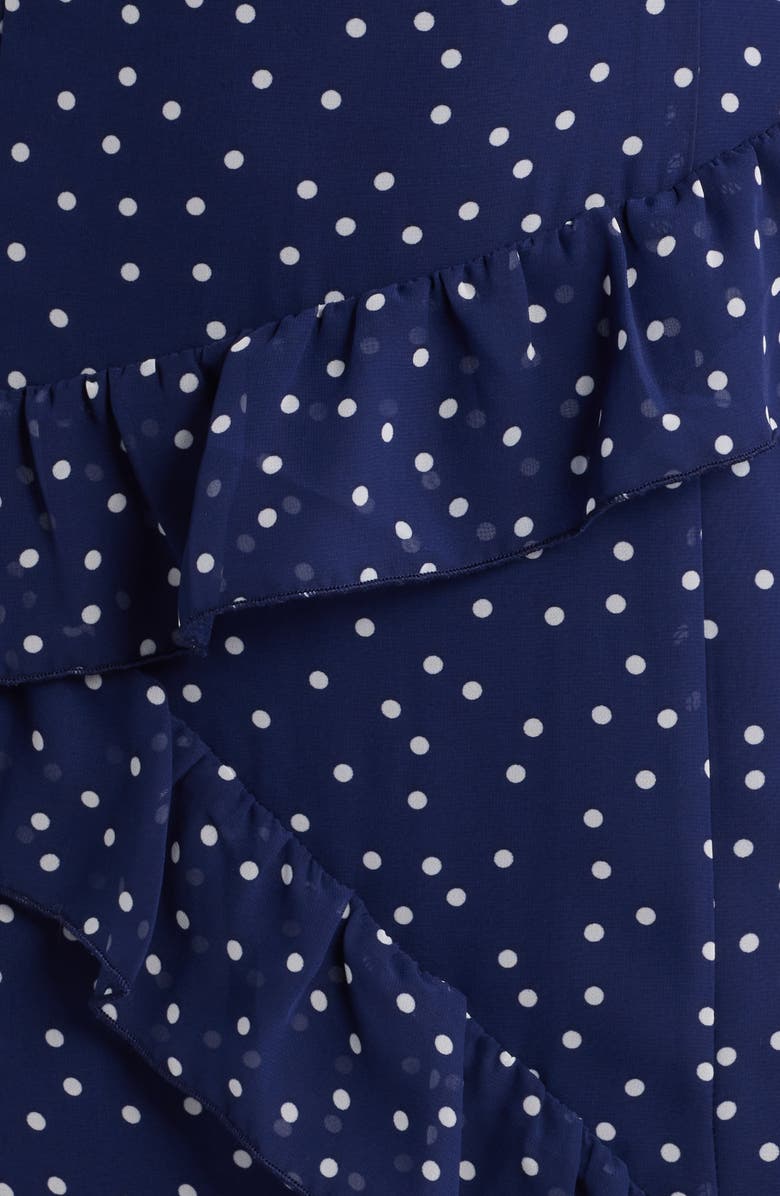 BP. Asymmetric Ruffle Tiered Maxi Dress, Alternate, color, Navy- White Myla Dot