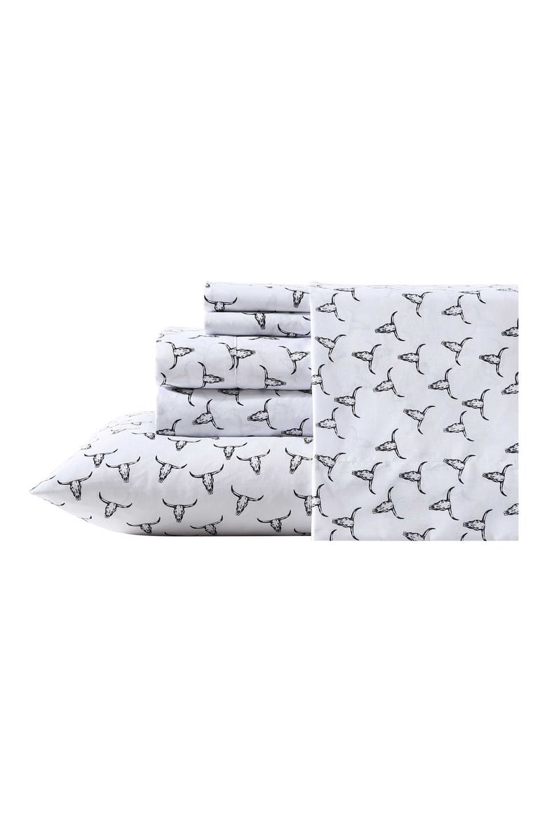 Steer Skulls Sheet Set, Main, color, BLACK
