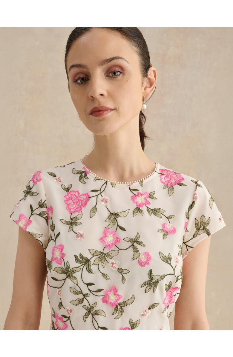 HOBBS LONDON Tia Embroidered Floral Midi Dress, Alternate, color, Cream Pink