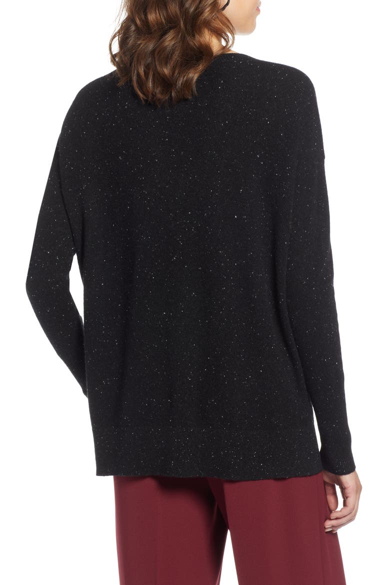 Relaxed V-Neck Cashmere Sweater, Alternate, color, BLACK NEP PATTERN