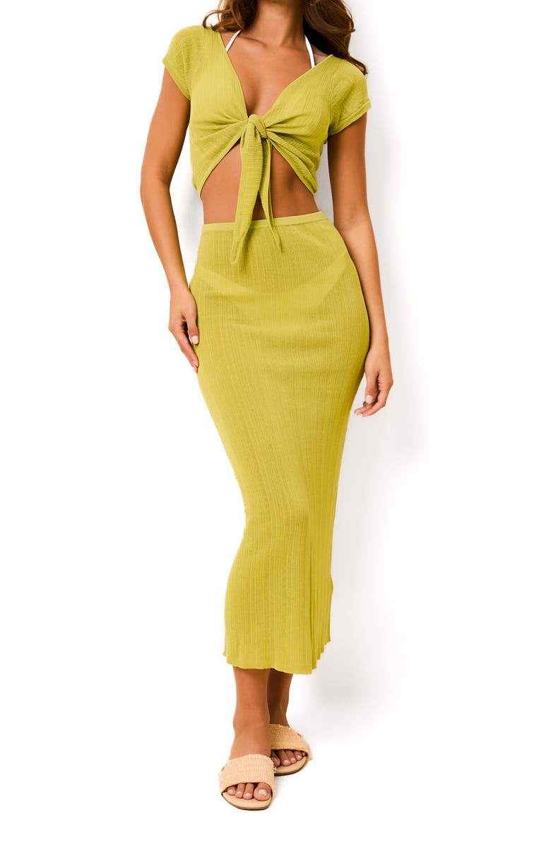 Solid & Striped Rianne Tie Front Crop Cover-Up Top, Alternate, color, Guava