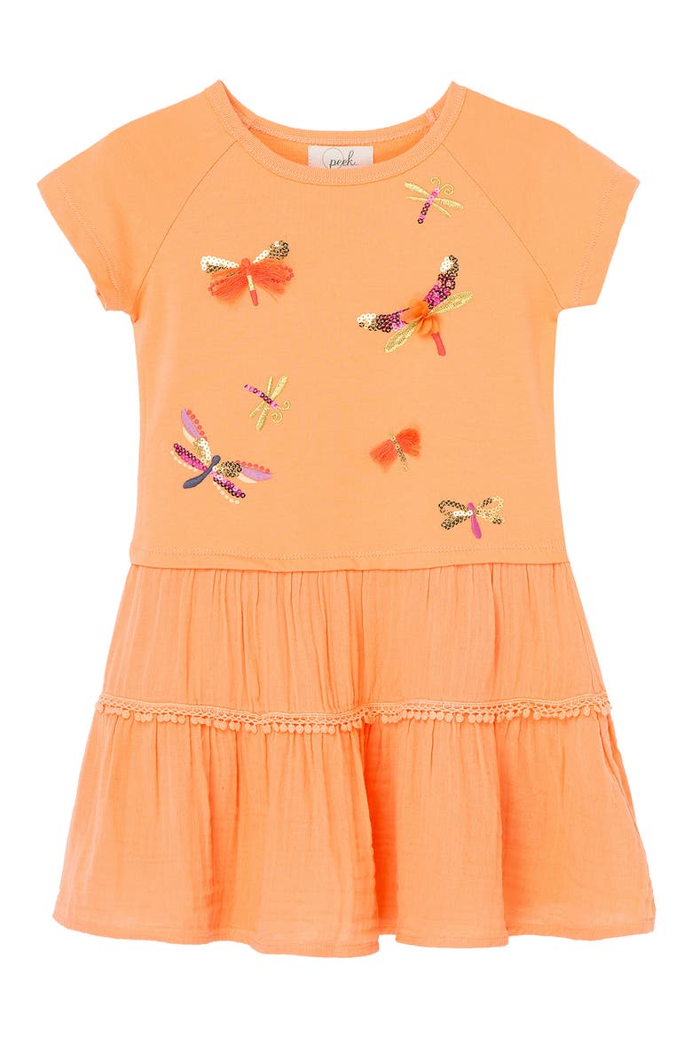 Kids' Sequin Embroidered Dress, Main, color, PEACH