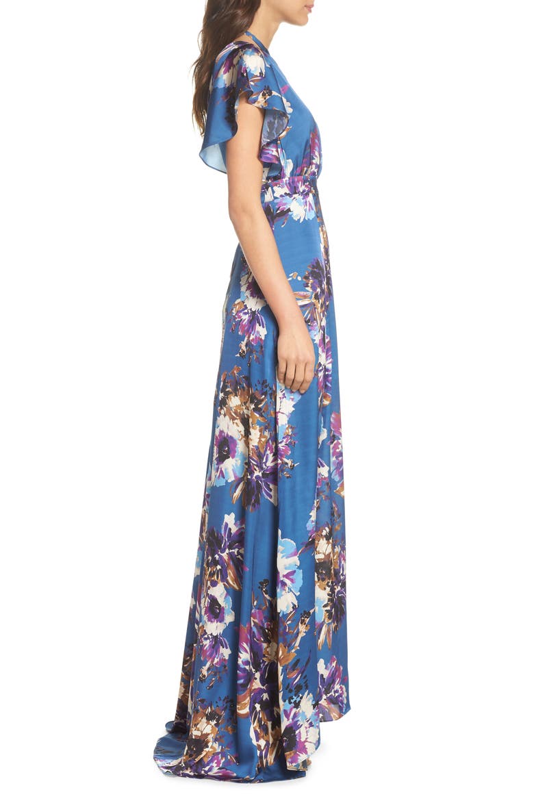 Floral Maxi Dress, Alternate, color, FRENCH BLUE FLORAL SATIN
