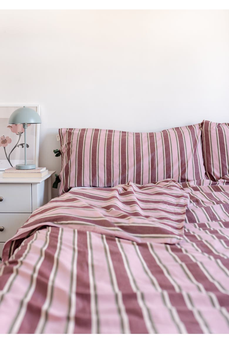 Cotton Striped Bedding Set, Alternate, color, Pink Stripe