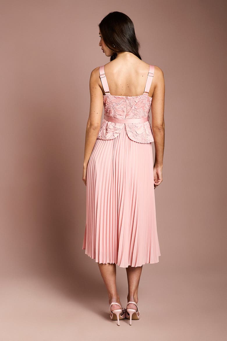 Lace Peplum Belted Midi Dress, Alternate, color, Pink