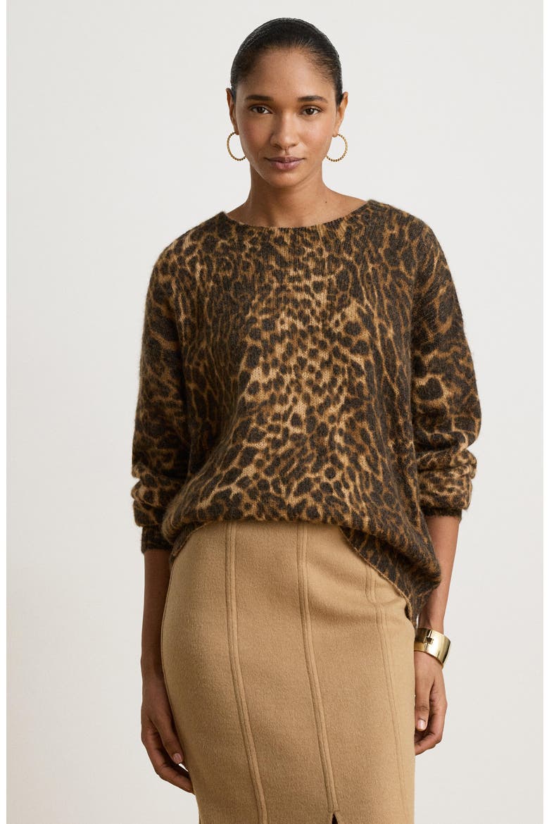 Leopard Print Mohair Blend Sweater, Alternate, color, CAMEL BEIGE