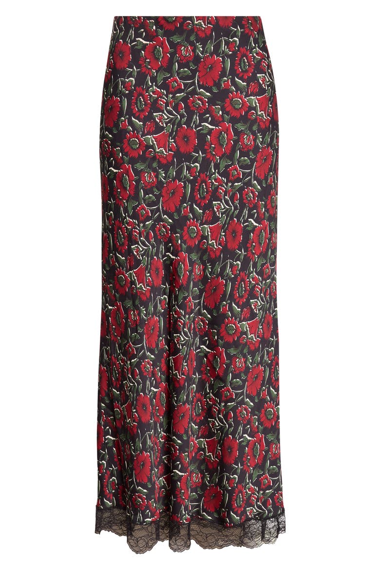Clover Lace Trim Silk Blend Midi Skirt, Alternate, color, CARDINAL RED MULTI