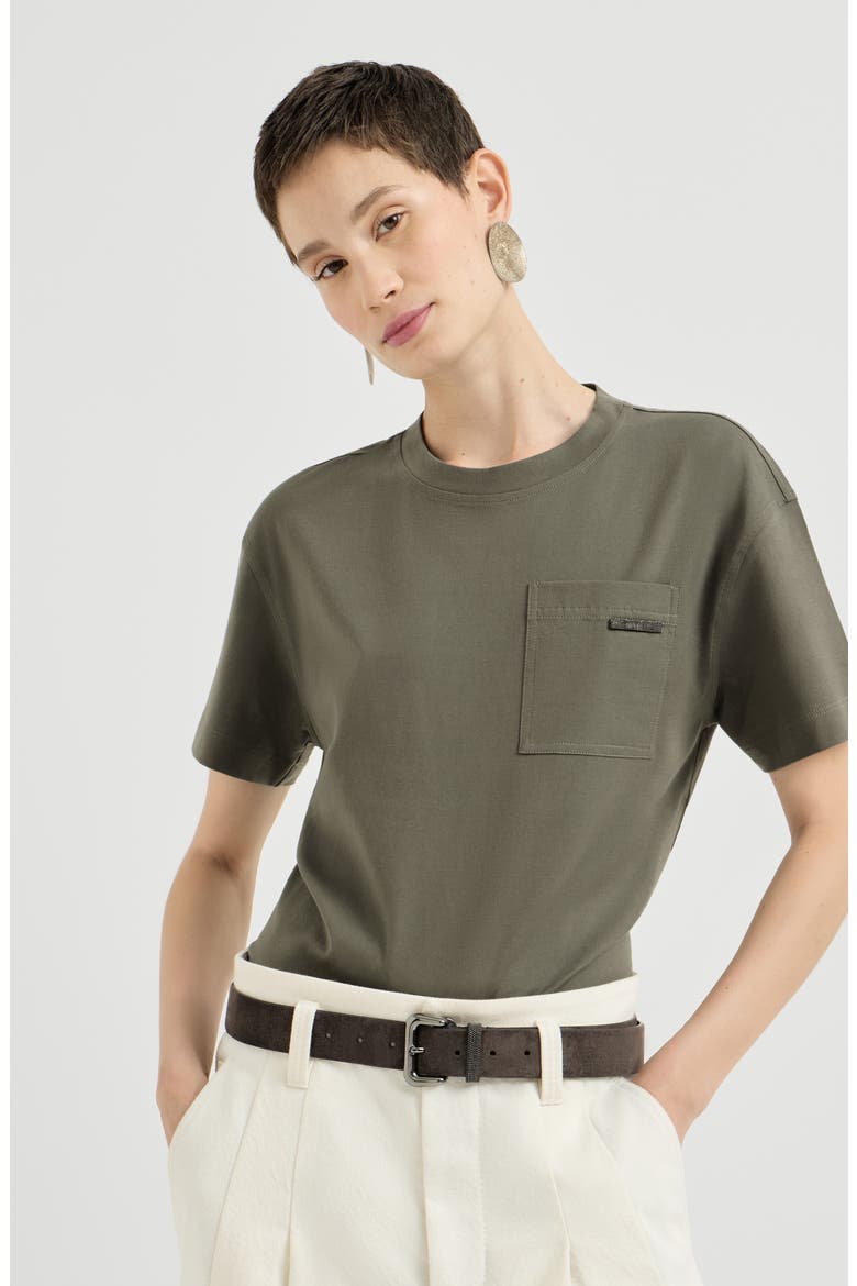 Cotton jersey T-shirt with shiny tab, Main, color, Origano