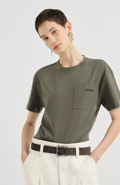 Cotton jersey T-shirt with shiny tab