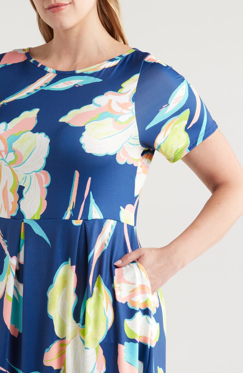 24seven Comfort Apparel Floral Jersey Midi Dress, Alternate, color, 