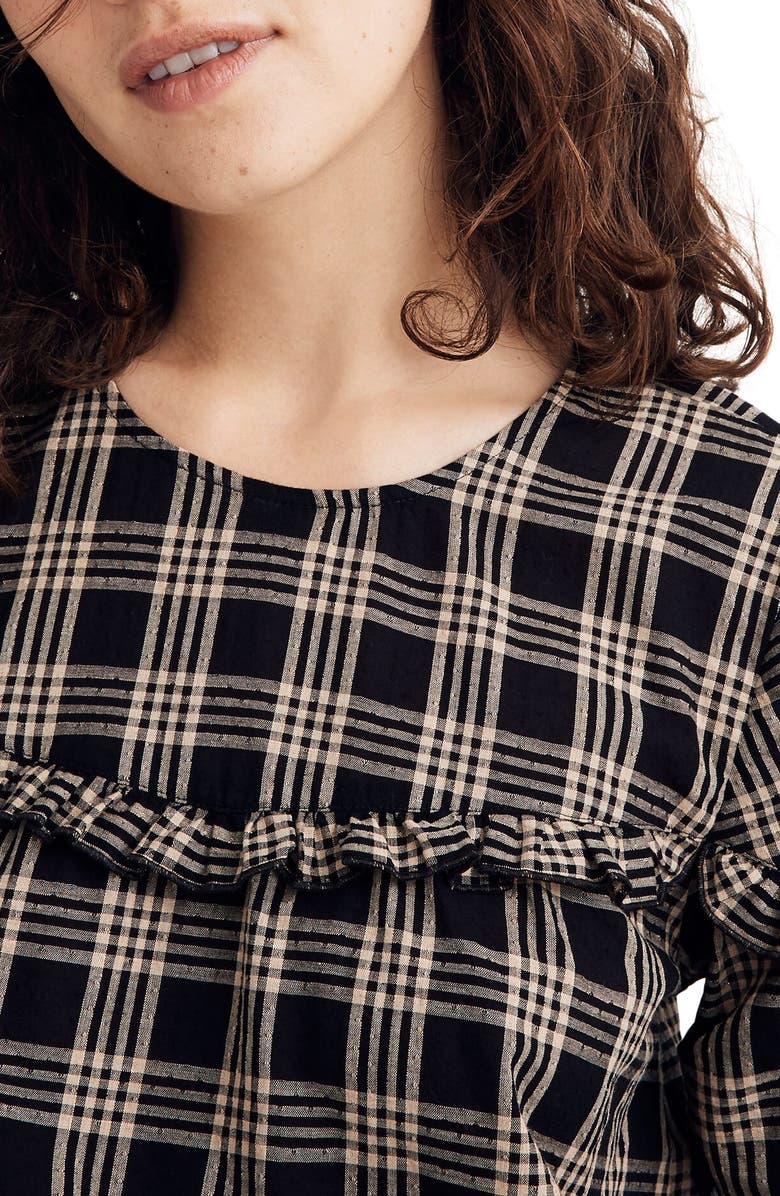Madewell Metallic Plaid Ruffle Yoke Top, Alternate, color,