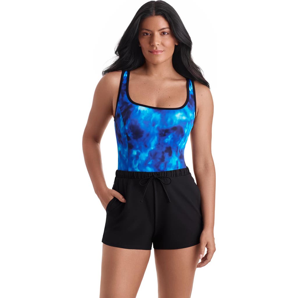Shapesolver Sport Runaround Binded Scoopneck Chlorine Resistant One-piece Swimsuit In Multi