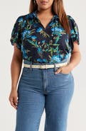 Caslon® Floral Flounce Sleeve Top