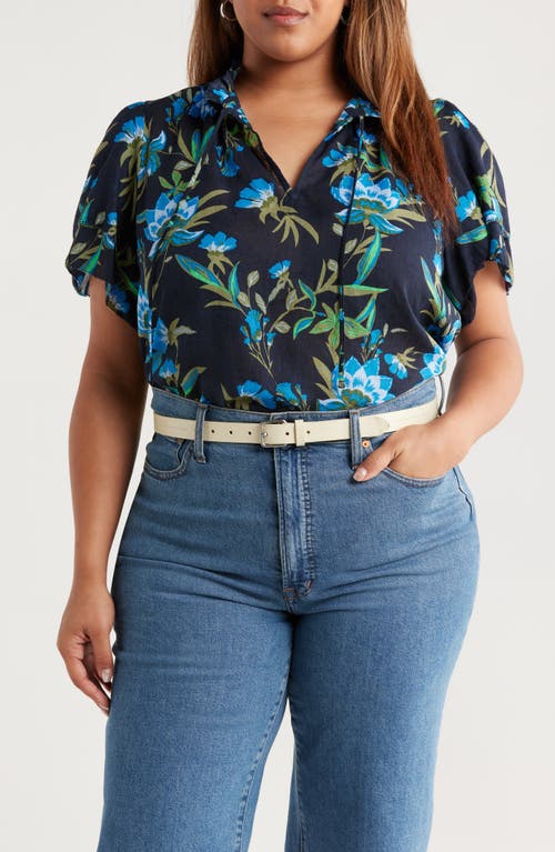 Caslonr Caslon(r) Floral Flounce Sleeve Top In Blue