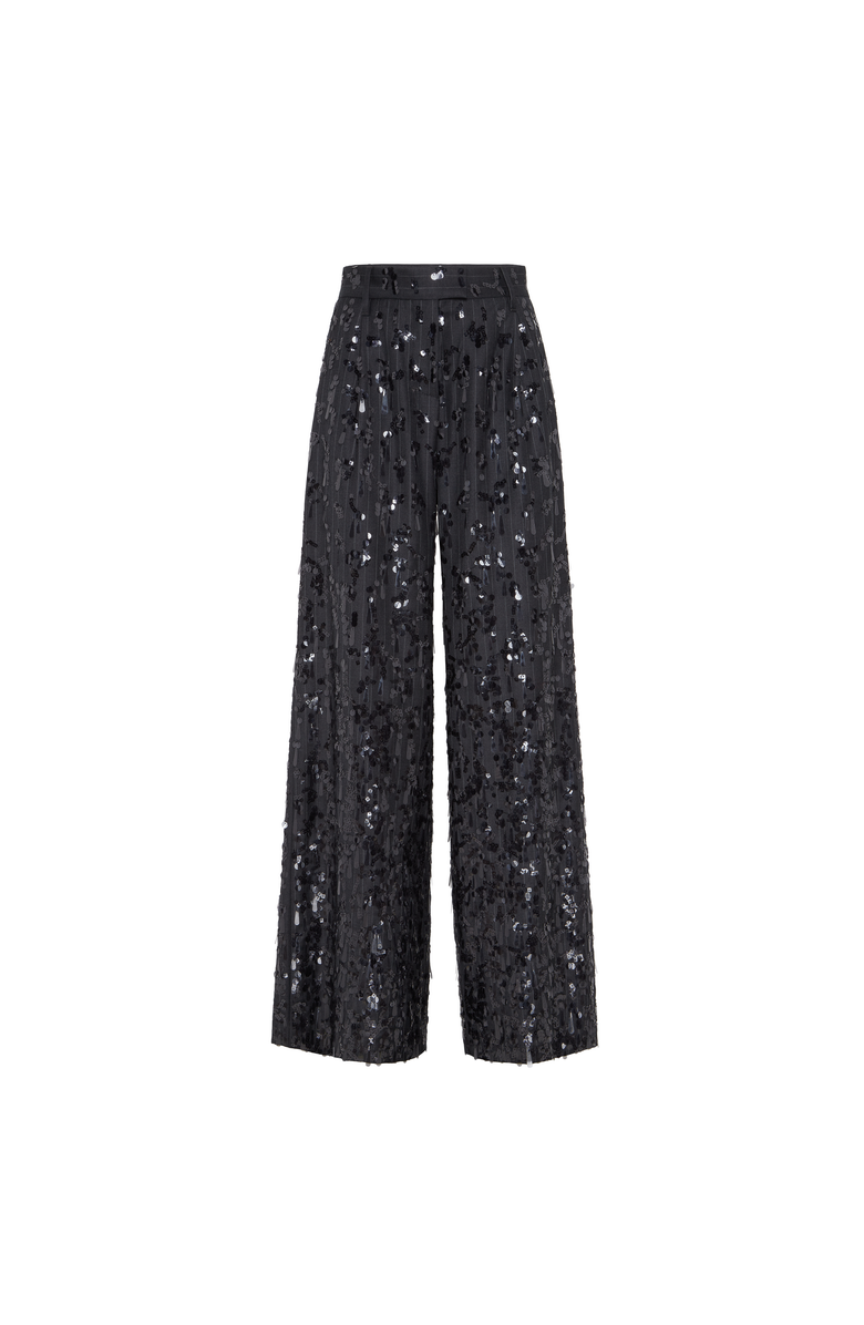 Brunello Cucinelli Loose trousers with swing drops embroidery, Main, color, Lignite Grey