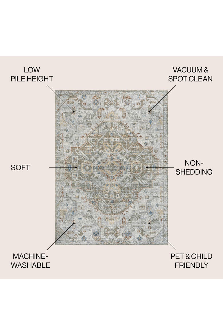 Shaemus Bohemian Medallion Low-Pile Machine-Washable Area Rug, Alternate, color, Cream/Brown/Green