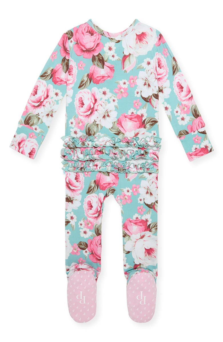 Posh Peanut Ruffle Fitted Footie Pajamas, Alternate, color, 