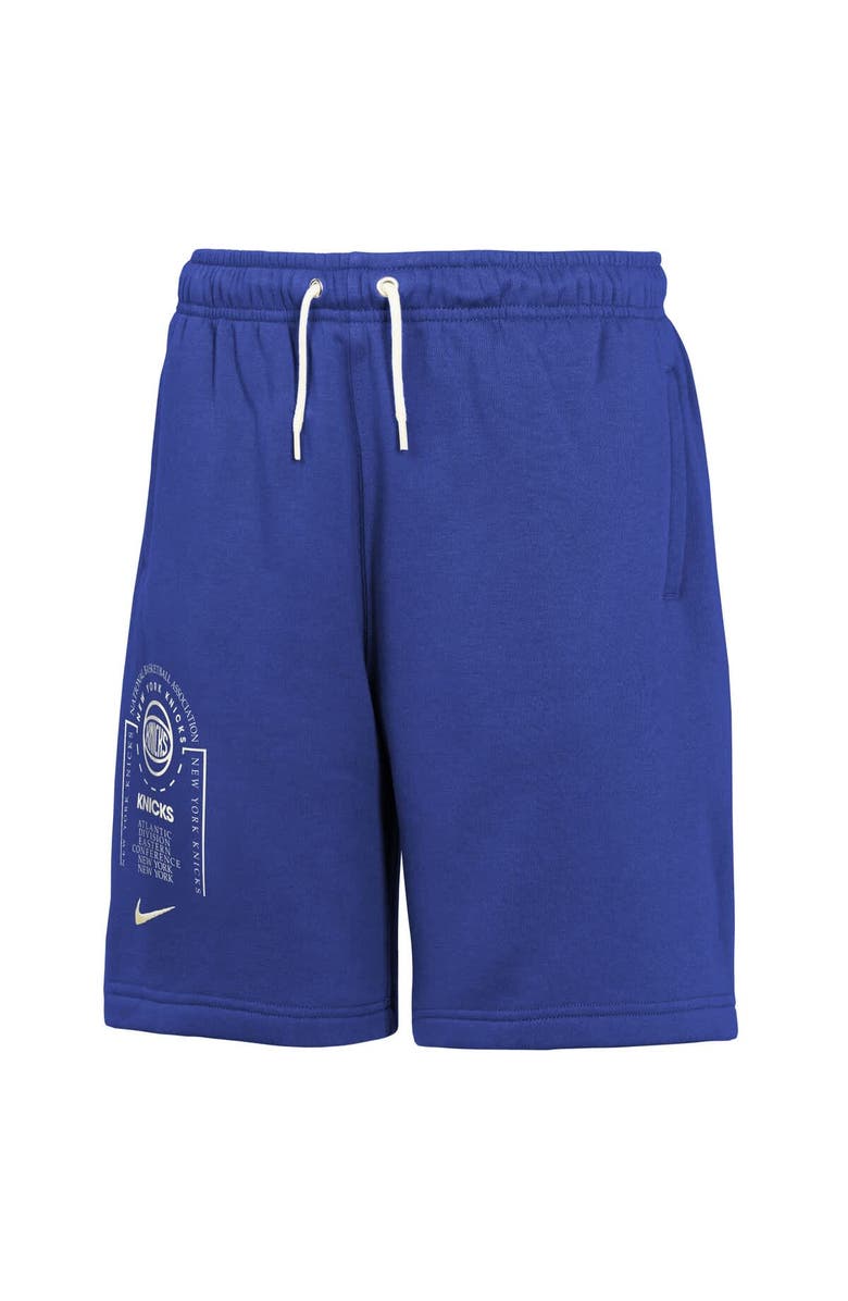 Nike Youth Nike Blue New York Knicks Courtside Club Fleece Shorts, Alternate, color, Blue