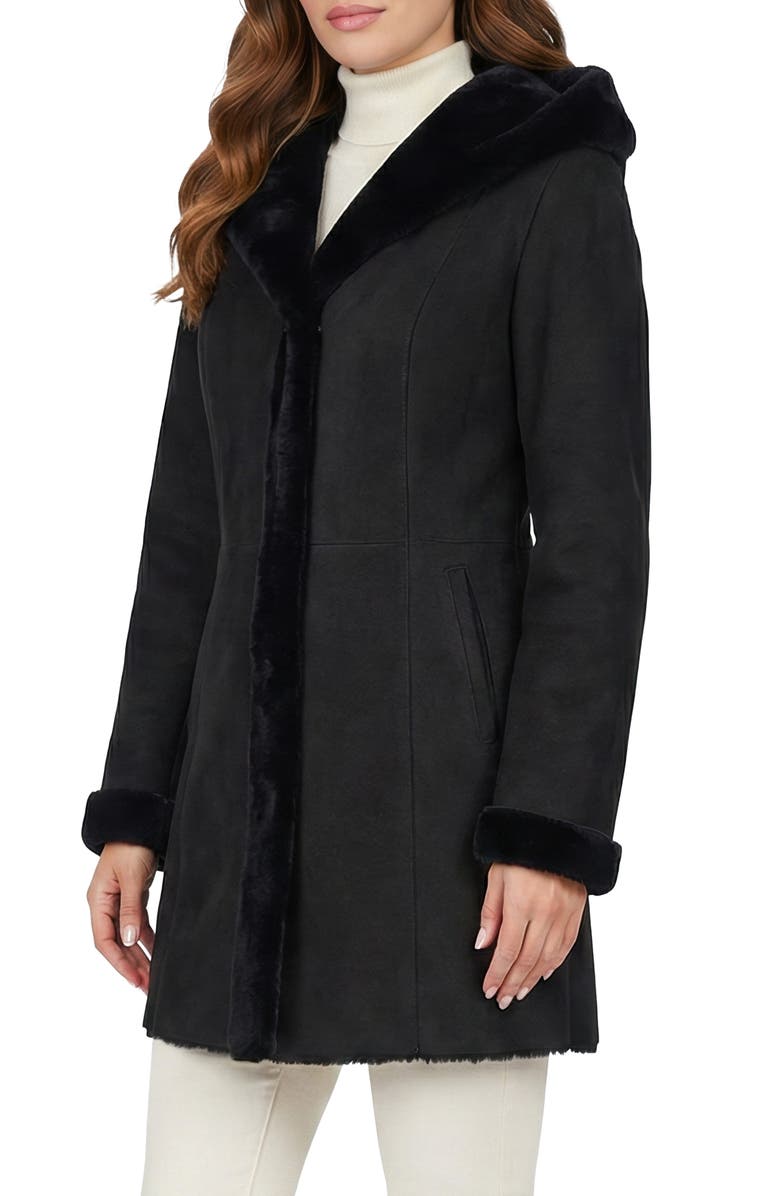 GORSKI Merino Shearling Hooded Coat, Alternate, color, Black