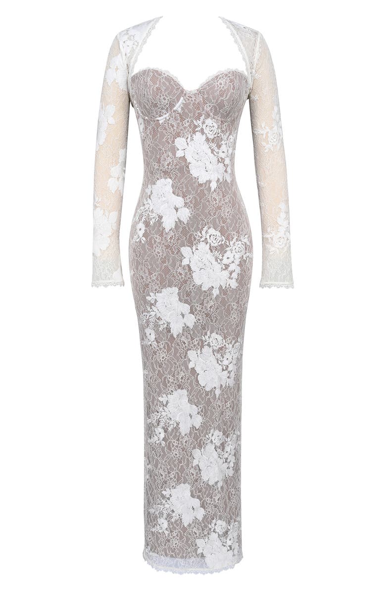 HOUSE OF CB Lucienne Lace Corset Strapless Gown & Bolero Set, Alternate, color, Ivory