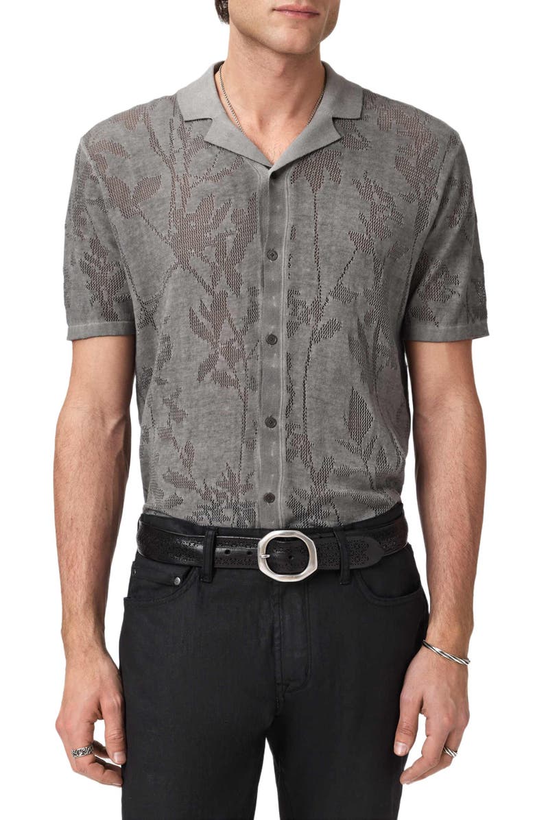 John Varvatos Miguel Pointelle Knit Camp Shirt, Alternate, color, Flagstone Grey