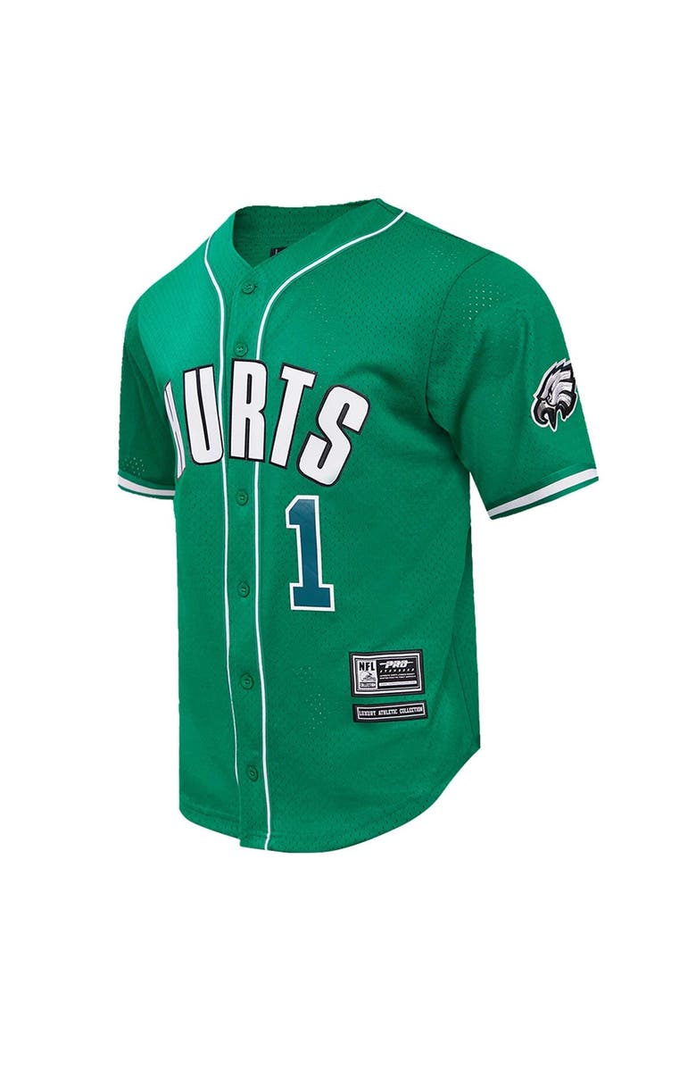 PRO STANDARD Men's Pro Standard Jalen Hurts Kelly Green Philadelphia Eagles Mesh Baseball Button-Up T-Shirt, Alternate, color, Kelly Green