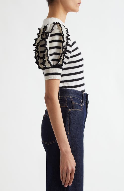 Shop Ulla Johnson Ottilie Stripe Puff Sleeve Cashmere Sweater In Noir Stripe