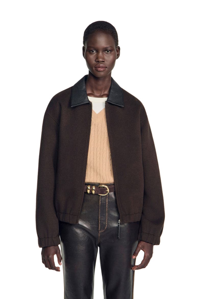 Double-faced Leather Collar Jacket, Alternate, color, Black brown