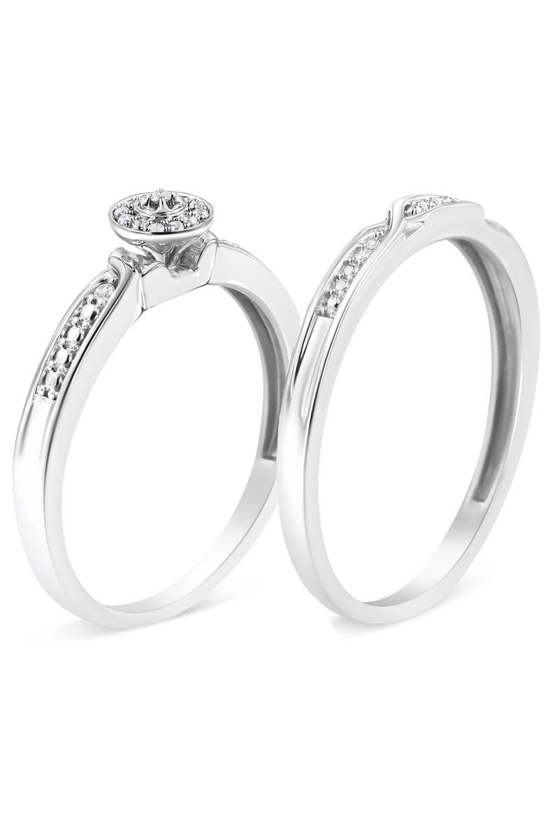 Silver Diamond Accent Frame Twist Shank Bridal Set Ring and Band, Alternate, color, White