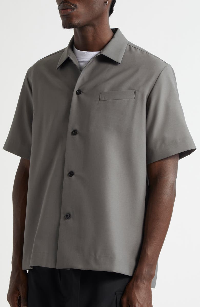 Sacai Short Sleeve Button-Up Suiting Shirt, Alternate, color,