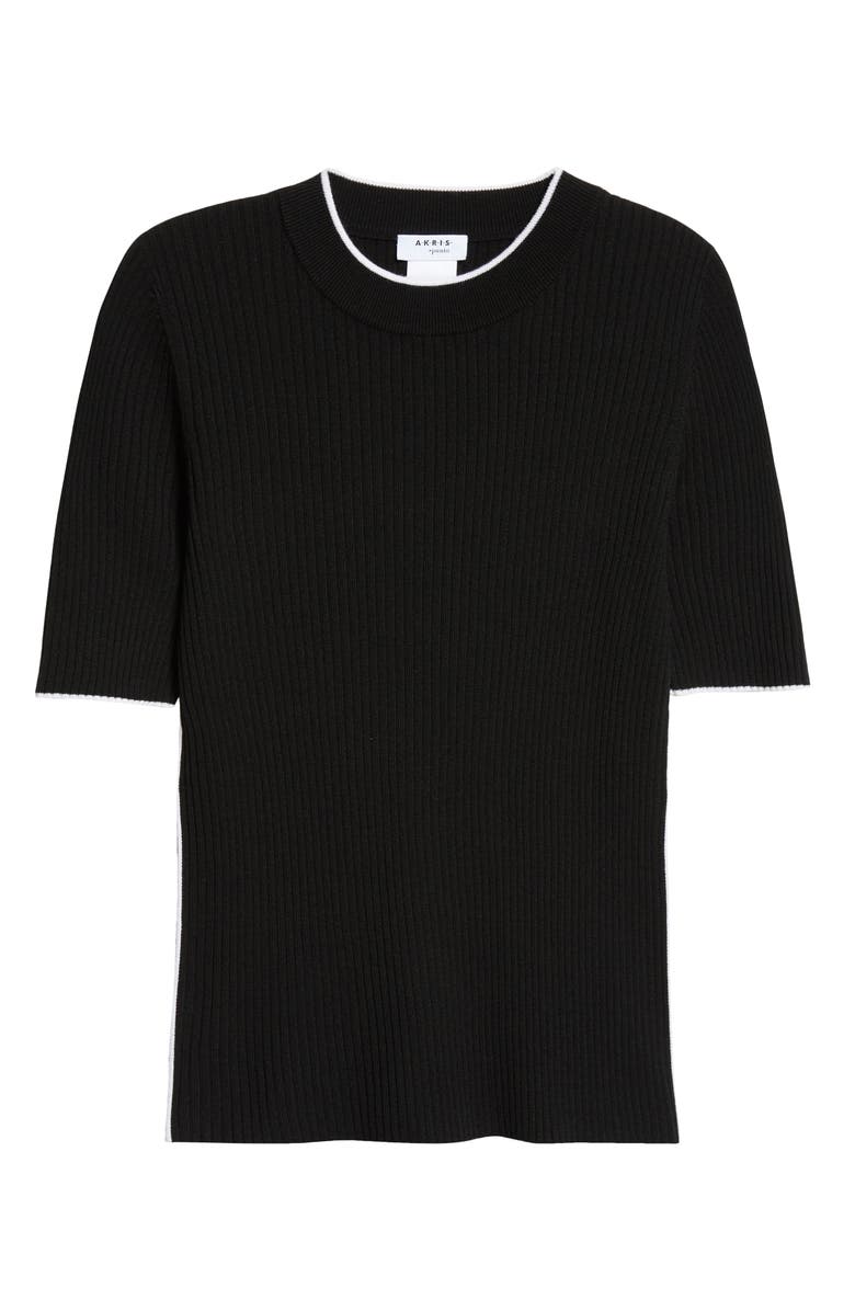 Akris punto Short Sleeve Virgin Wool Rib Sweater, Alternate, color,