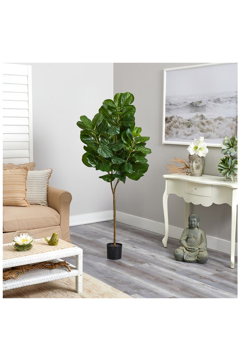 6' Artificial Fiddle Leaf Fig Plant, Alternate, color, GREEN
