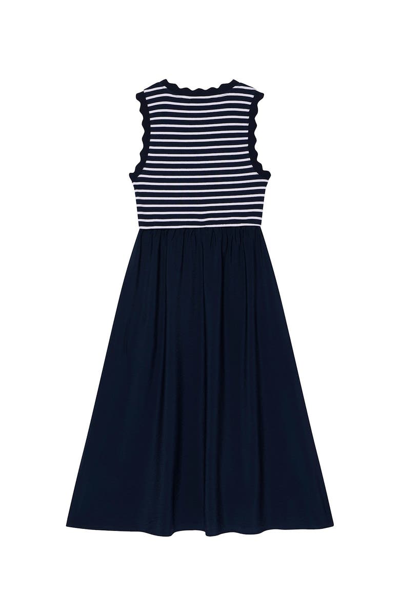 MINT VELVET Striped Scallop Trim Midi Dress, Alternate, color, Navy