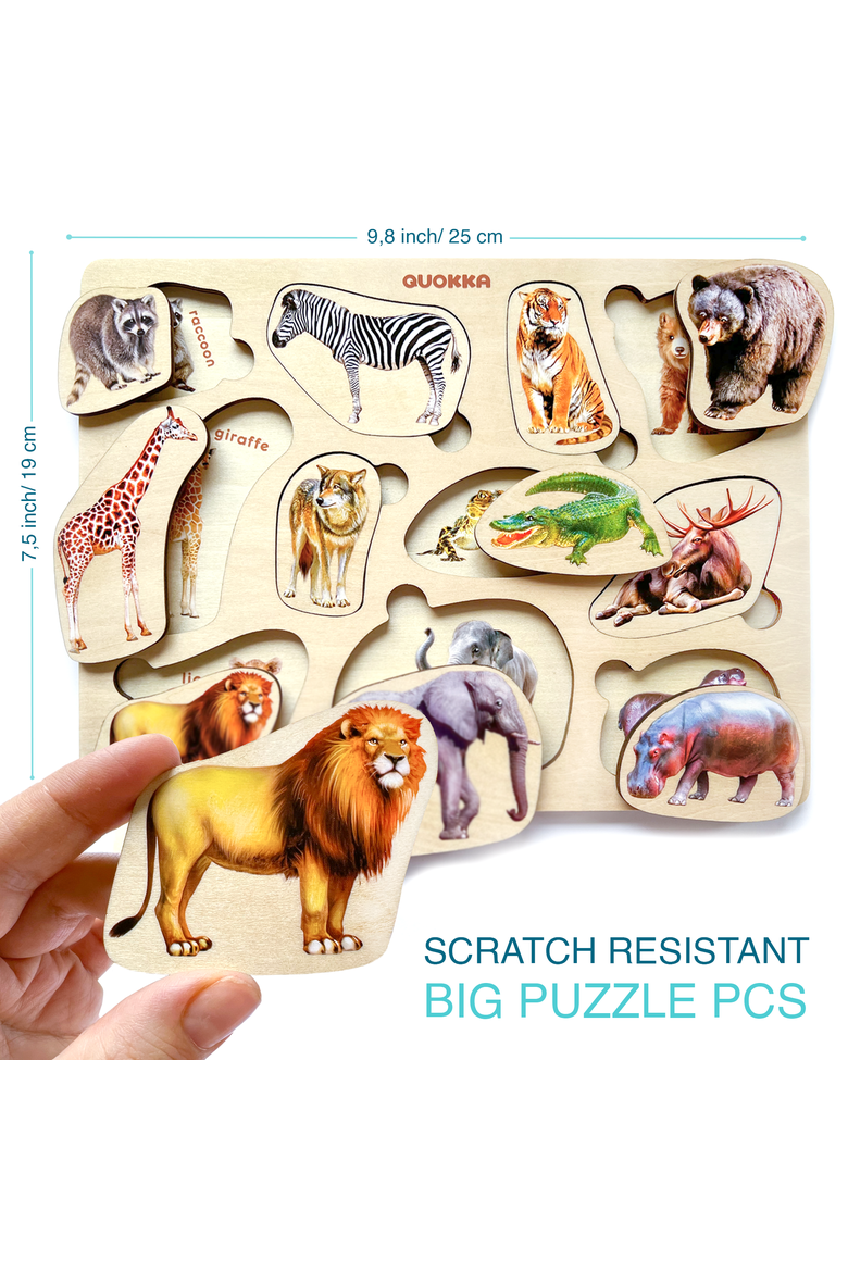 3xSET Montessori Wooden Puzzles for Toddlers, Alternate, color, Realistic animals
