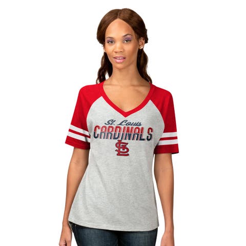 Women's G-III 4Her by Carl Banks Heather Gray St. Louis Cardinals Goal Line Raglan V-Neck T-Shirt