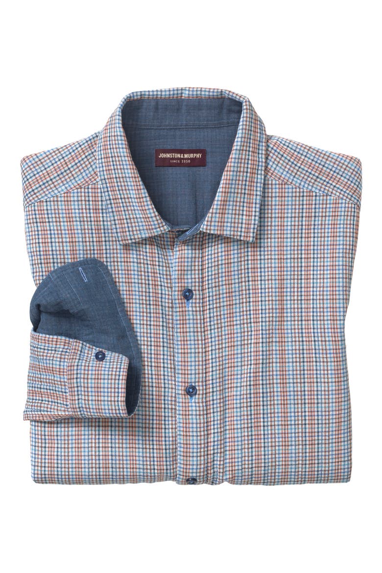 Men's Reversible Woven Button-Up Shirt, Alternate, color, BLUE MULTI CHECK