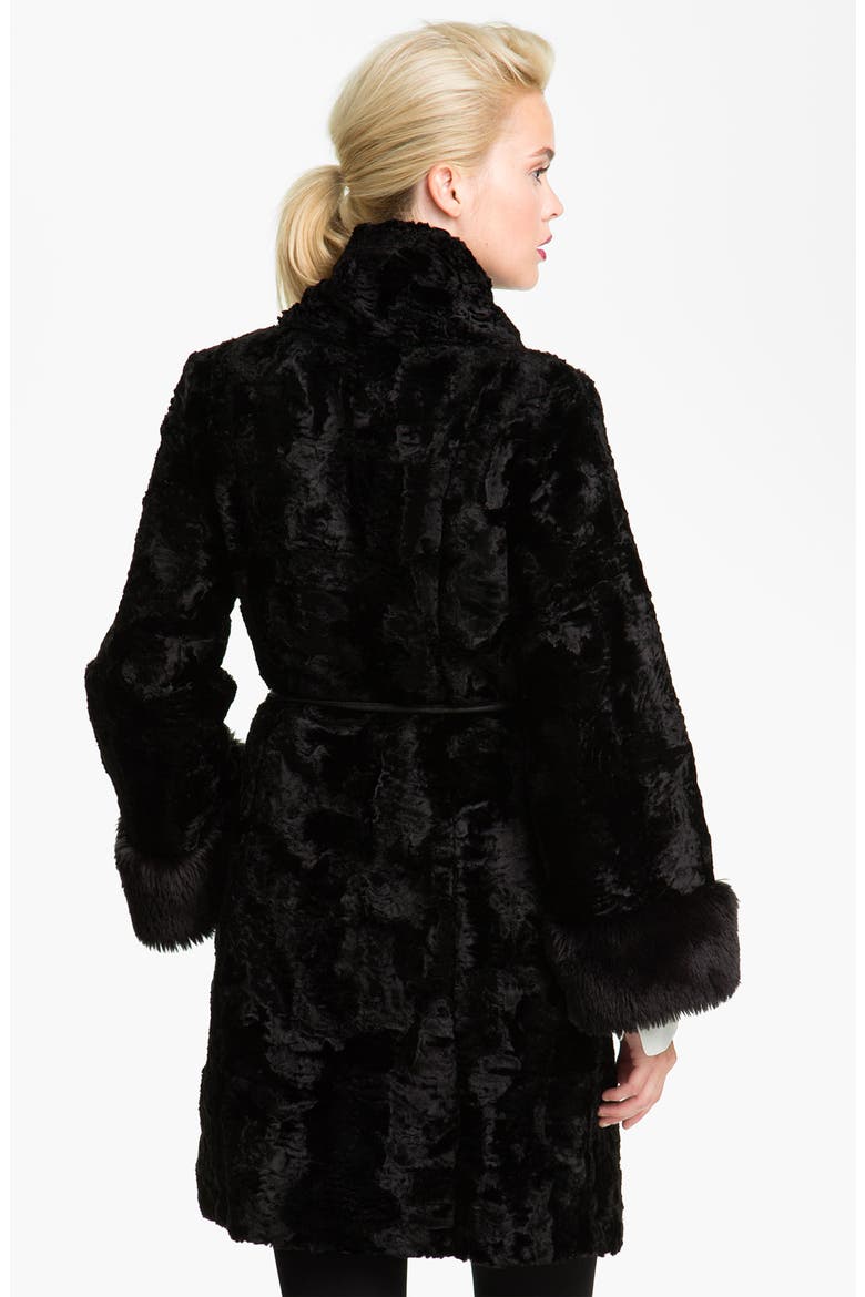 Faux Fur Coat with Scarf, Alternate, color, BLACK