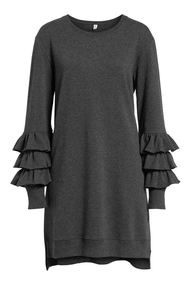 Tier Sleeve Sweatshirt Dress, Alternate, color, GREY DARK CHARCOAL HEATHER